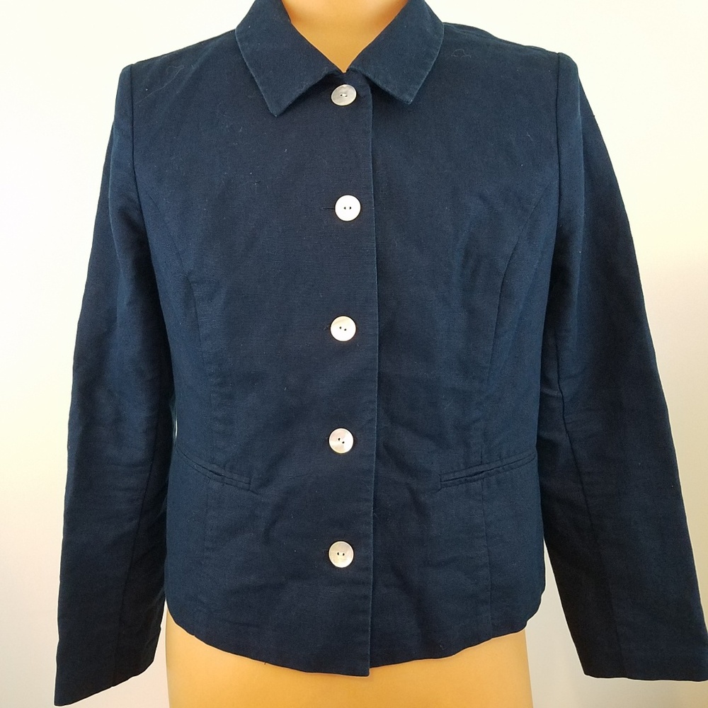 Orvis Womens Blazer Jacket Linen Blend Blue Sz 10